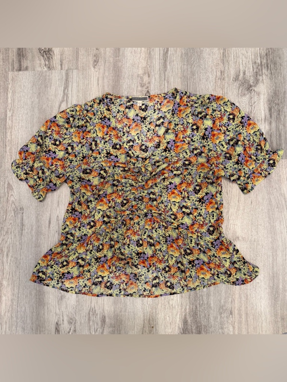 Pleione Floral Peplum Blouse Boho Ruched Front Top Anthropologie‎ Vibe M